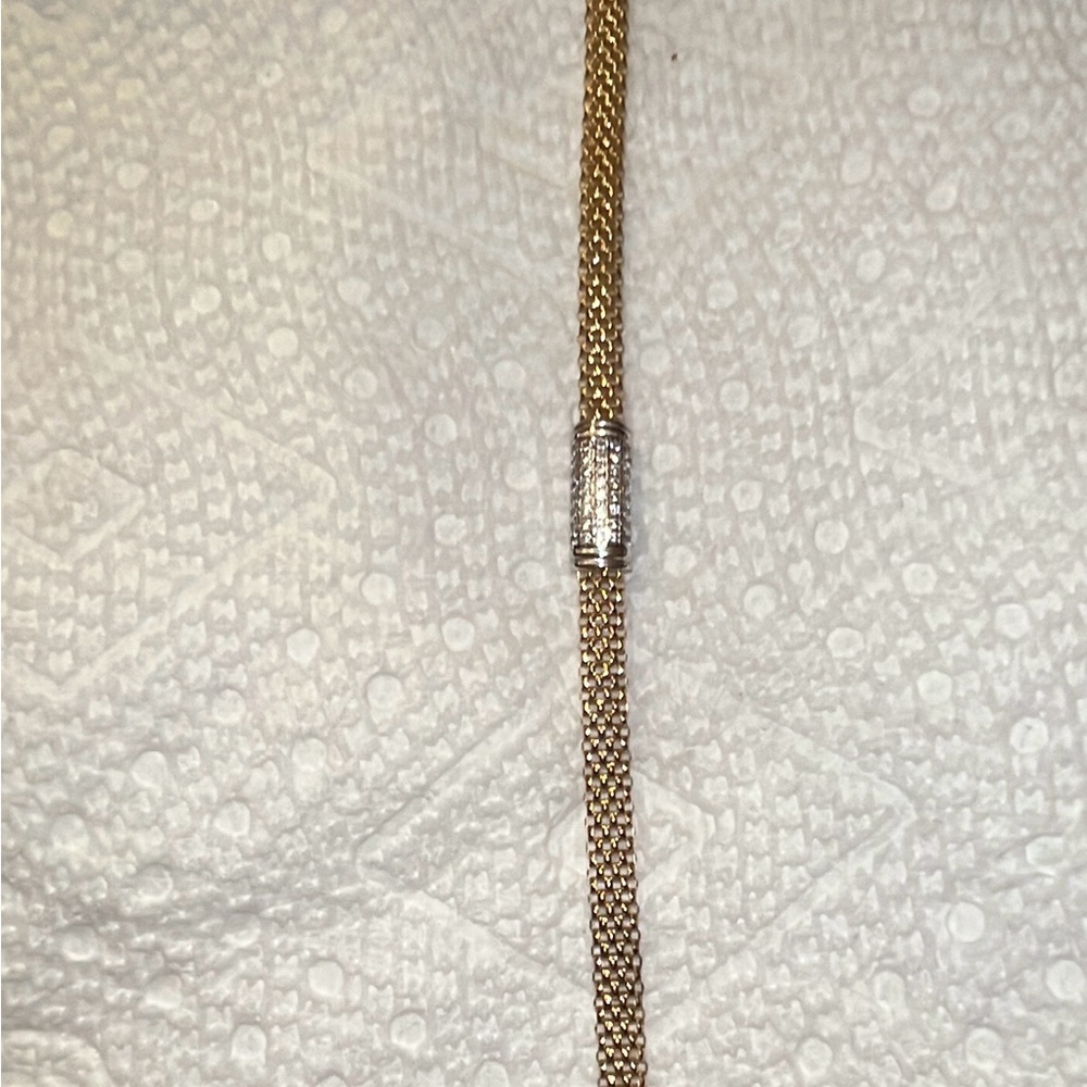 Gold-Tone Mesh Bracelet with Crystal Accent
